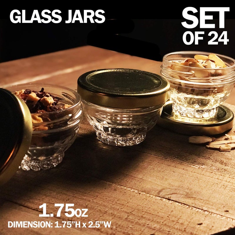 Caviar Line Small Mini Glass Jars With Tin Lids - 24 pack x 1.75 oz â€“ All Purpose Empty Storage Jars - Image 2